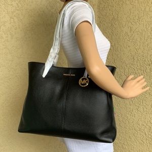 MICHAEL KORS LENOX LARGE SHOULDER TOTE BAG BLACK COLOR